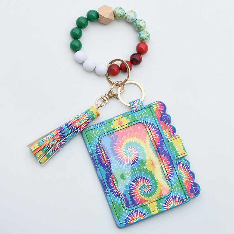 Wholesale Card Holder Pu Tassel Beads Bracelet Wallet Keychain
